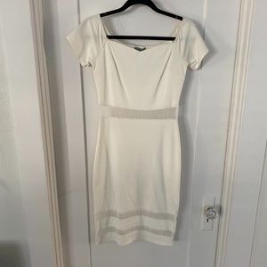 White Midi-length bodycon dress with mesh paneling